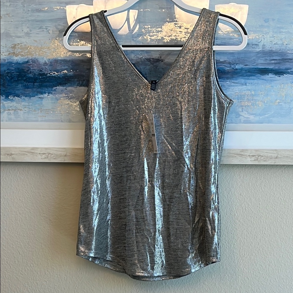 White House Black Market Silver Blue Sequin Tank Top